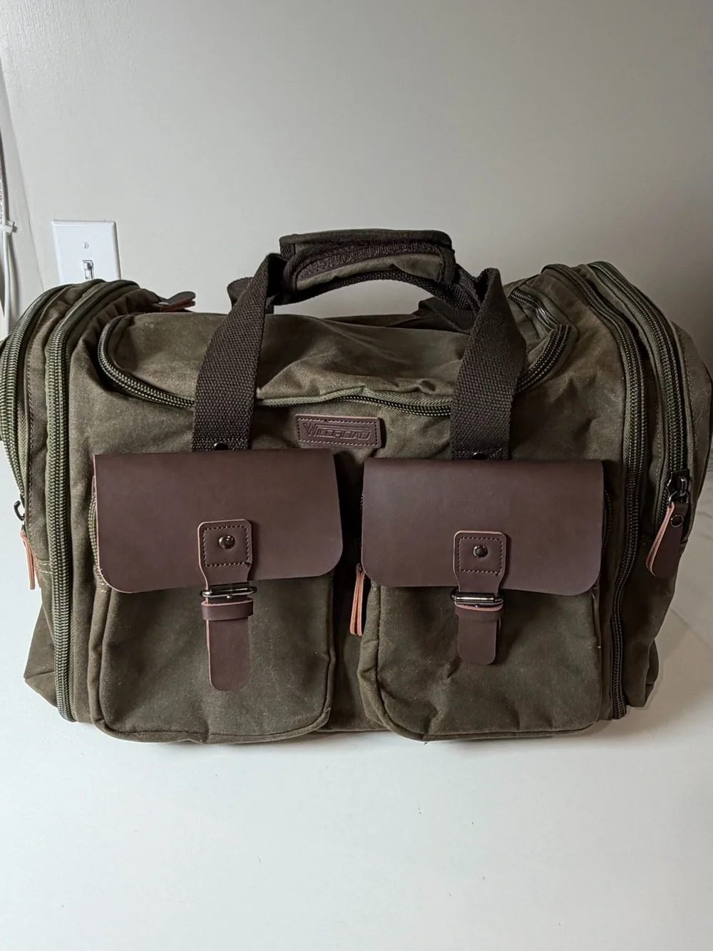 Wildroad 50L Travel Duffel Bag Expandable Canvas Genuine Leather Duffle Weekend